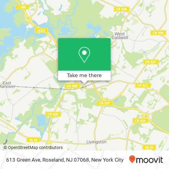 Mapa de 613 Green Ave, Roseland, NJ 07068