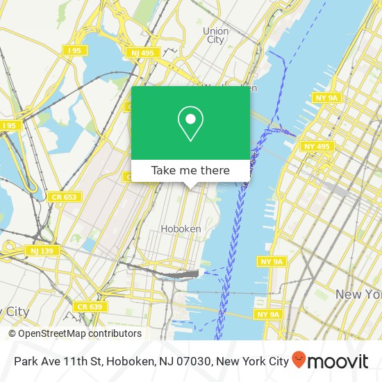 Mapa de Park Ave 11th St, Hoboken, NJ 07030
