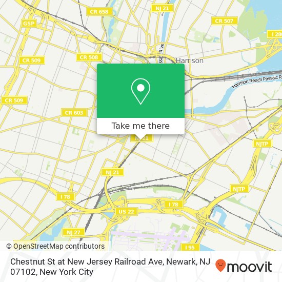 Mapa de Chestnut St at New Jersey Railroad Ave, Newark, NJ 07102