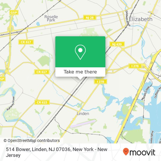 Mapa de 514 Bower, Linden, NJ 07036