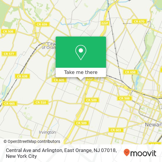 Central Ave and Arlington, East Orange, NJ 07018 map