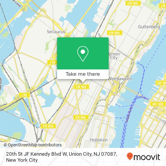 Mapa de 20th St JF Kennedy Blvd W, Union City, NJ 07087