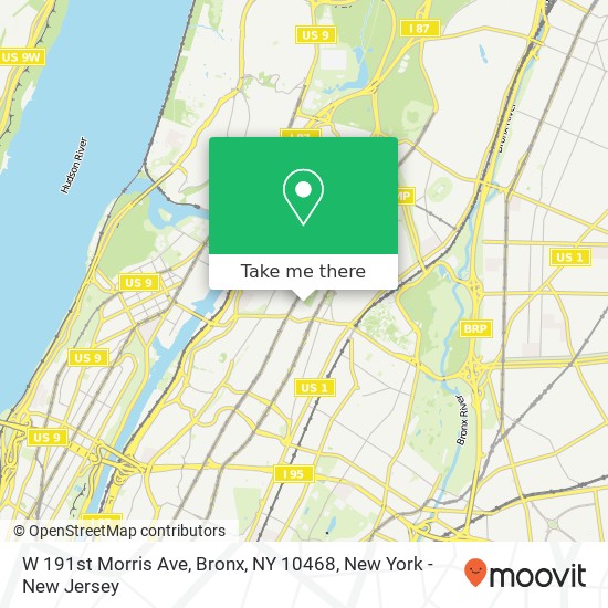 Mapa de W 191st Morris Ave, Bronx, NY 10468