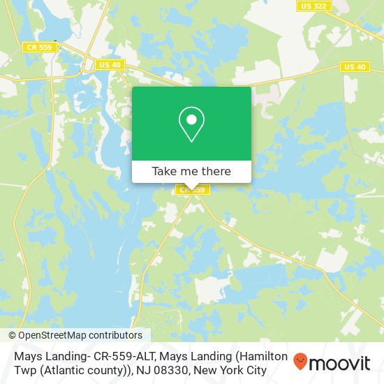 Mapa de Mays Landing- CR-559-ALT, Mays Landing (Hamilton Twp (Atlantic county)), NJ 08330