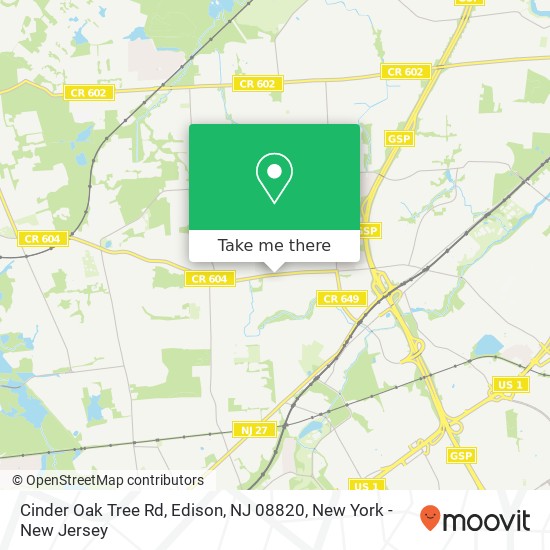 Mapa de Cinder Oak Tree Rd, Edison, NJ 08820