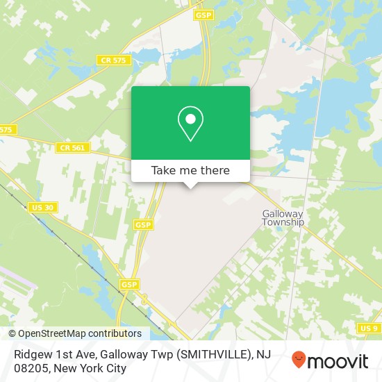 Mapa de Ridgew 1st Ave, Galloway Twp (SMITHVILLE), NJ 08205