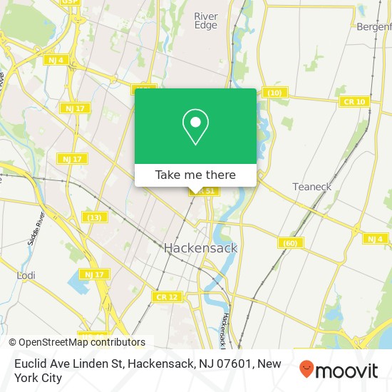 Mapa de Euclid Ave Linden St, Hackensack, NJ 07601