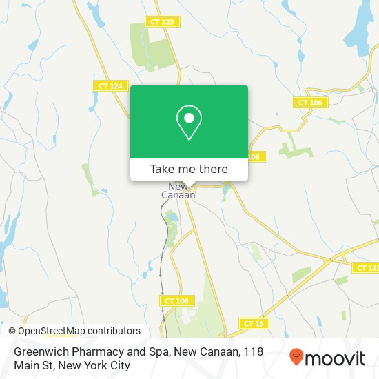 Mapa de Greenwich Pharmacy and Spa, New Canaan, 118 Main St