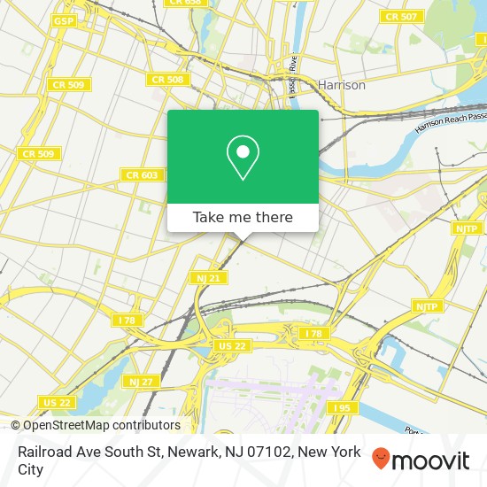 Mapa de Railroad Ave South St, Newark, NJ 07102