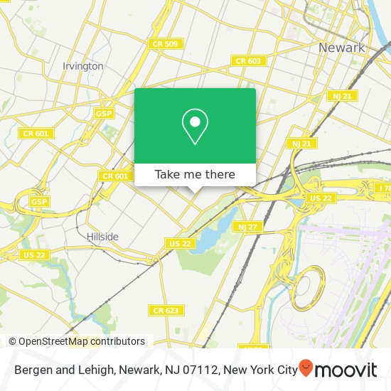 Mapa de Bergen and Lehigh, Newark, NJ 07112