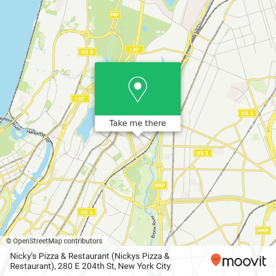 Mapa de Nicky's Pizza & Restaurant (Nickys Pizza & Restaurant), 280 E 204th St