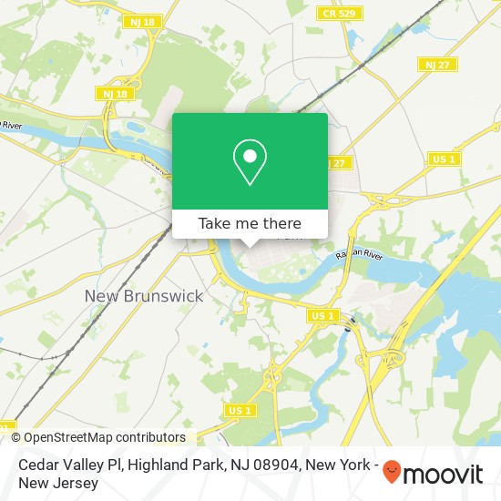 Mapa de Cedar Valley Pl, Highland Park, NJ 08904