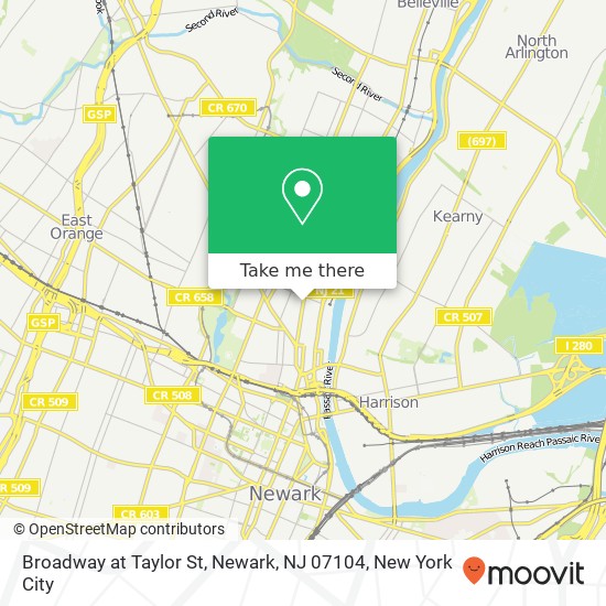 Mapa de Broadway at Taylor St, Newark, NJ 07104