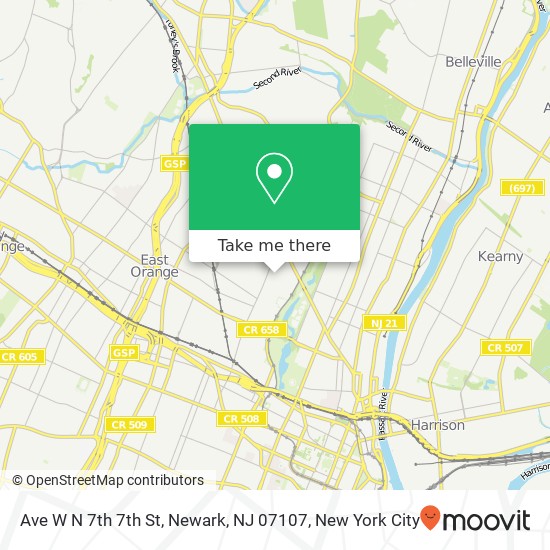 Mapa de Ave W N 7th 7th St, Newark, NJ 07107