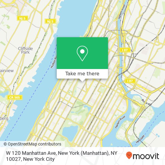 Mapa de W 120 Manhattan Ave, New York (Manhattan), NY 10027