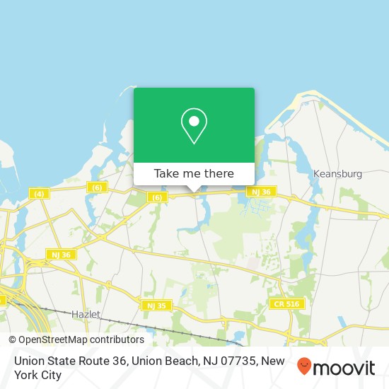 Mapa de Union State Route 36, Union Beach, NJ 07735