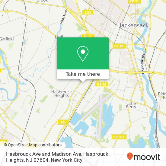 Mapa de Hasbrouck Ave and Madison Ave, Hasbrouck Heights, NJ 07604