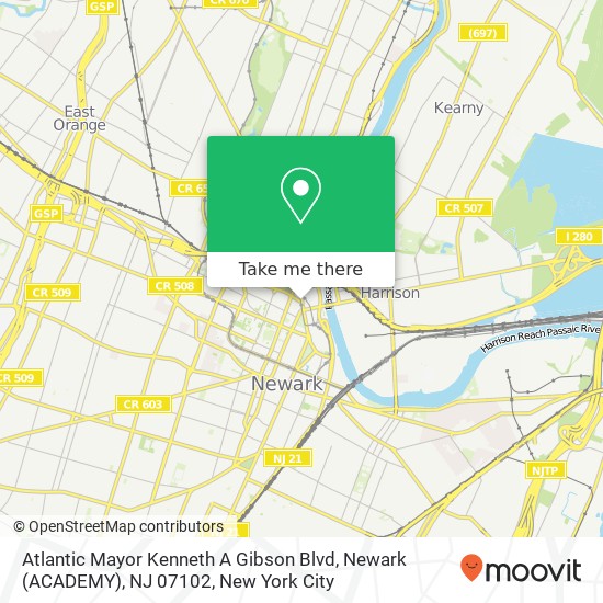 Mapa de Atlantic Mayor Kenneth A Gibson Blvd, Newark (ACADEMY), NJ 07102