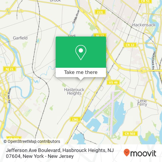 Mapa de Jefferson Ave Boulevard, Hasbrouck Heights, NJ 07604