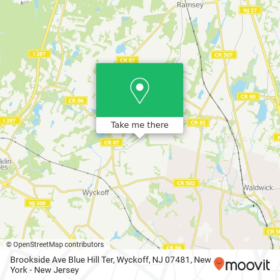 Mapa de Brookside Ave Blue Hill Ter, Wyckoff, NJ 07481