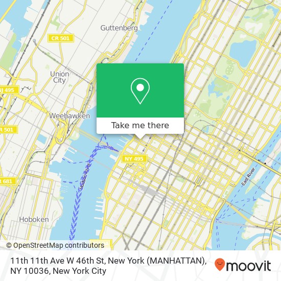 Mapa de 11th 11th Ave W 46th St, New York (MANHATTAN), NY 10036