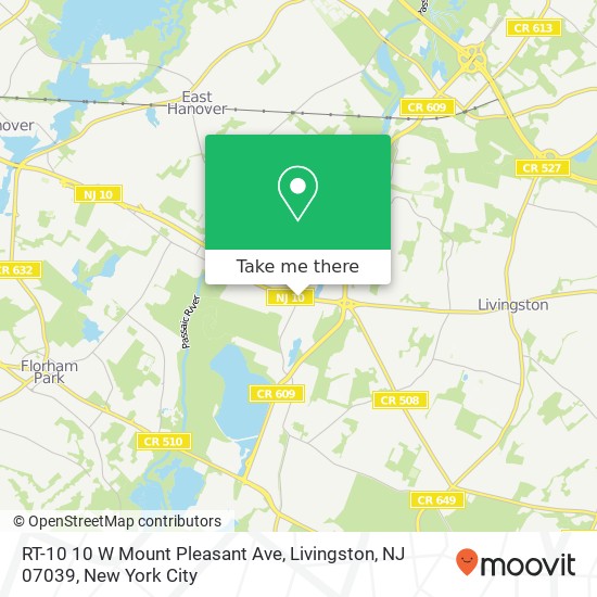 Mapa de RT-10 10 W Mount Pleasant Ave, Livingston, NJ 07039