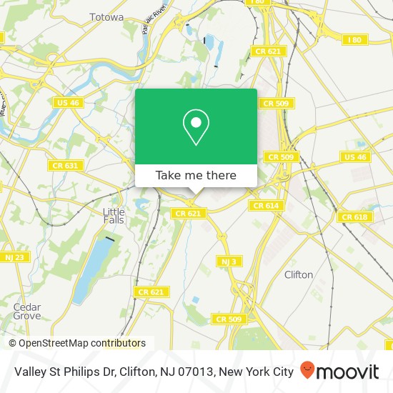 Mapa de Valley St Philips Dr, Clifton, NJ 07013