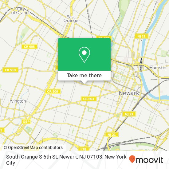 Mapa de South Orange S 6th St, Newark, NJ 07103