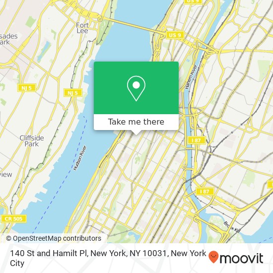 140 St and Hamilt Pl, New York, NY 10031 map