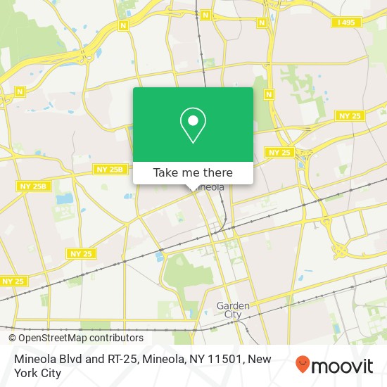 Mineola Blvd and RT-25, Mineola, NY 11501 map