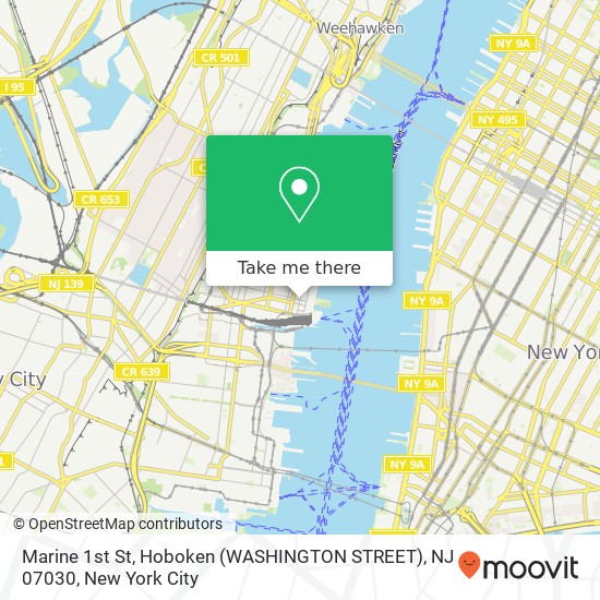 Mapa de Marine 1st St, Hoboken (WASHINGTON STREET), NJ 07030