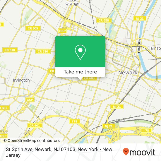 Mapa de St Sprin Ave, Newark, NJ 07103