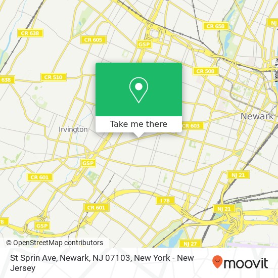 Mapa de St Sprin Ave, Newark, NJ 07103