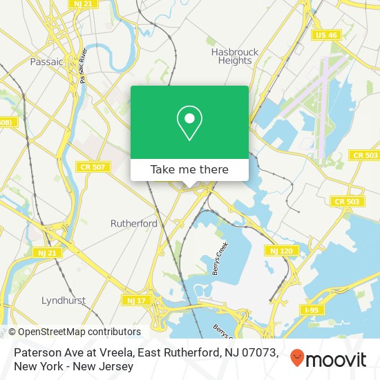 Mapa de Paterson Ave at Vreela, East Rutherford, NJ 07073