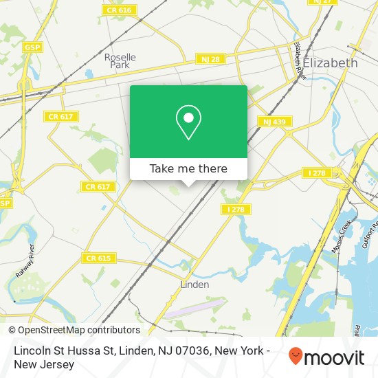 Mapa de Lincoln St Hussa St, Linden, NJ 07036