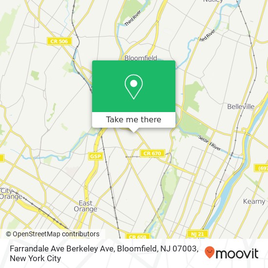Farrandale Ave Berkeley Ave, Bloomfield, NJ 07003 map