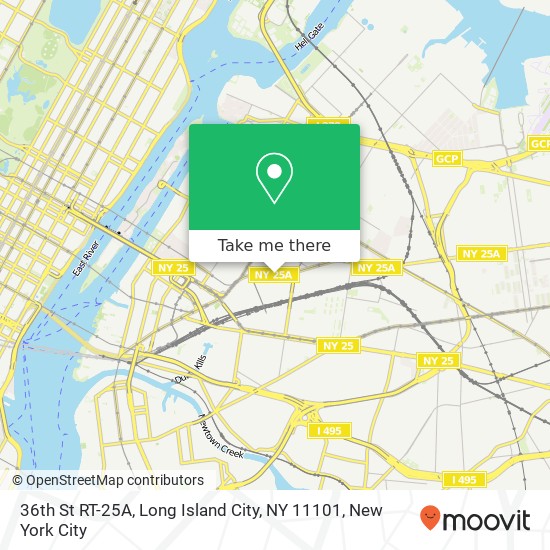 Mapa de 36th St RT-25A, Long Island City, NY 11101