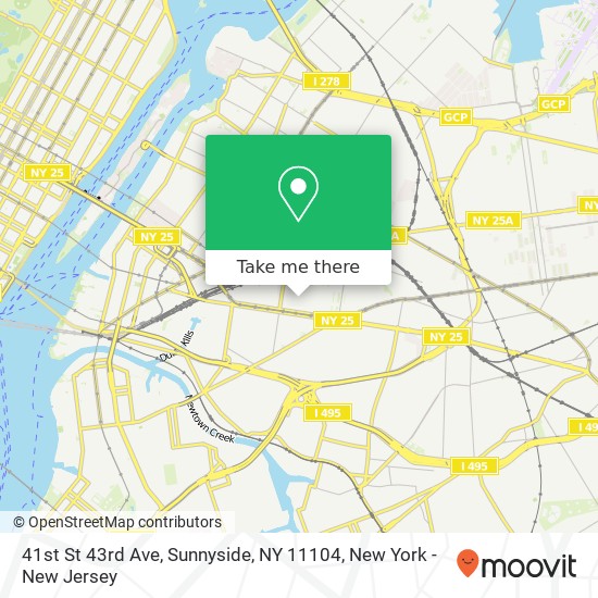 Mapa de 41st St 43rd Ave, Sunnyside, NY 11104