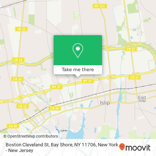 Mapa de Boston Cleveland St, Bay Shore, NY 11706