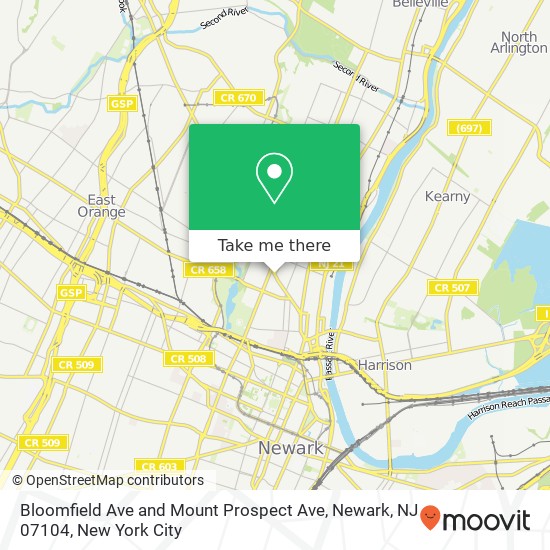 Mapa de Bloomfield Ave and Mount Prospect Ave, Newark, NJ 07104