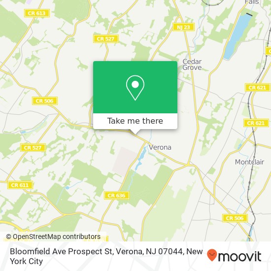 Mapa de Bloomfield Ave Prospect St, Verona, NJ 07044