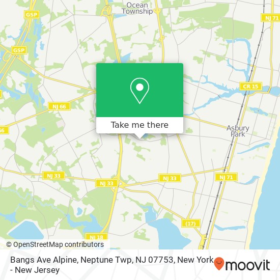 Mapa de Bangs Ave Alpine, Neptune Twp, NJ 07753