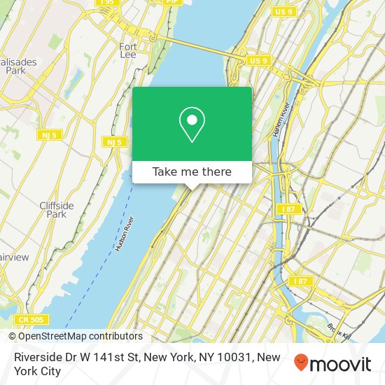 Riverside Dr W 141st St, New York, NY 10031 map