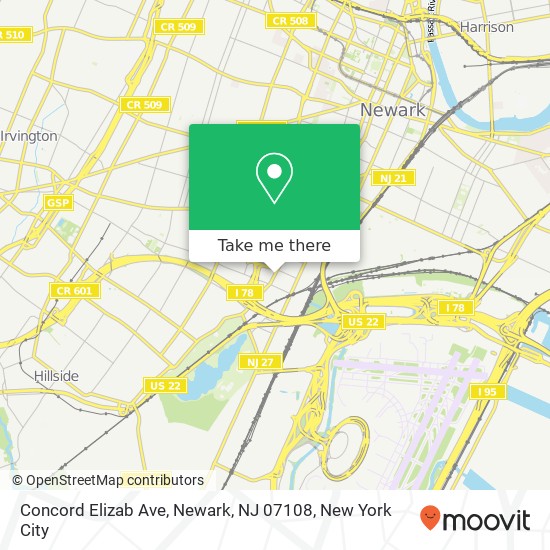 Mapa de Concord Elizab Ave, Newark, NJ 07108