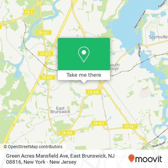 Mapa de Green Acres Mansfield Ave, East Brunswick, NJ 08816