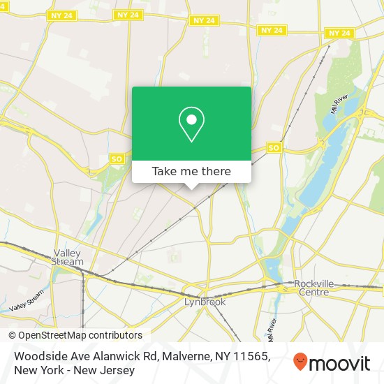 Mapa de Woodside Ave Alanwick Rd, Malverne, NY 11565