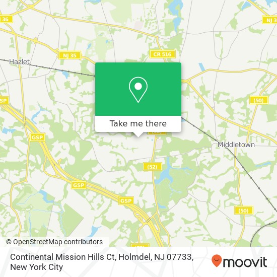 Mapa de Continental Mission Hills Ct, Holmdel, NJ 07733