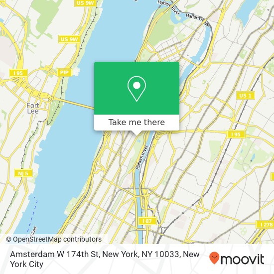 Amsterdam W 174th St, New York, NY 10033 map