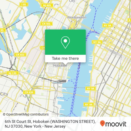 Mapa de 6th St Court St, Hoboken (WASHINGTON STREET), NJ 07030