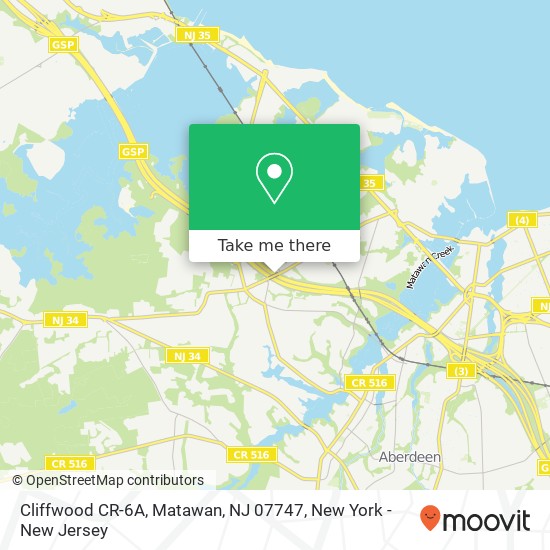 Mapa de Cliffwood CR-6A, Matawan, NJ 07747